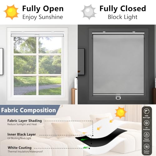 SHADEMOON Cordless Blackout Window Roller Shades, Pull Down Spring System Indoor Blinds, Room Darkening Waterproof UV Blocking Thermal Insulated Fabric for Home Office (White,Width 26",Height 72")