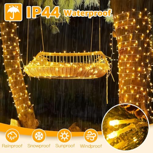 Ollny 120LED 40FT String Lights, Waterproof Connectable Fairy Lights with Timer 8 Modes, Warm White Plug in Indoor Light for Bedroom Classroom Outdoor Wedding Christmas Party Decorations