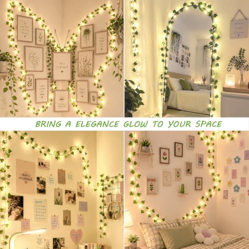 HEYFUNi Fake Ivy Vines with Lights, 23 Ft 73 Led Artificial Greenery Garland with Fairy Lights USB/Battery Operated, Leaf String Lights for Bedroom Aesthetic, Wall, Balcony, Wedding Decor, Warm White