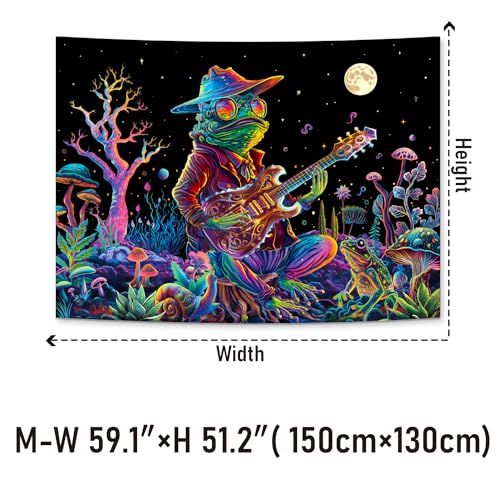 Galoker Blacklight Frog Tapestry Fantasy Neon Mushroom Tapestries UV Reactive Plant Floral Wall Tapestry Galaxy Space Tapestries Wall Hanging for Home Decor(H51.2×W59.1 inches)