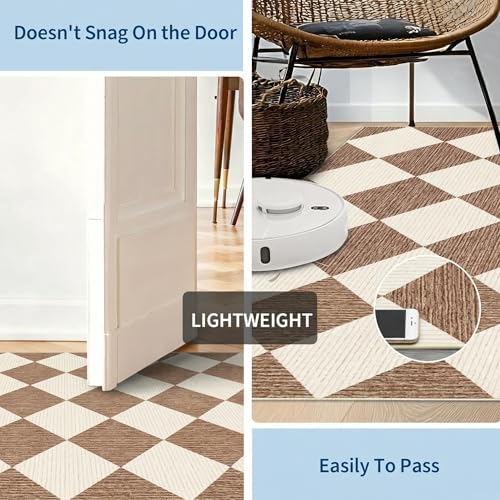 GarveeHome Checkered Hallway Runner Rug 2.5x8 Brown Kitchen Rug Non Slip