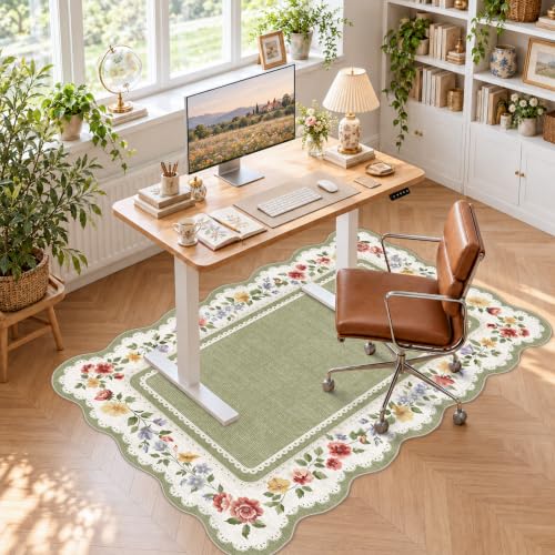 HY HAOYUNLAI Washable Scalloped 3x5 Entryway Area Rug Non-Slip Carpet Sage