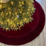 Ruffled Velvet Christmas Tree Skirt with Foam Padding, Nylon Backing and Lace-Up Tie Closure (Burgundy, 72-Inch)