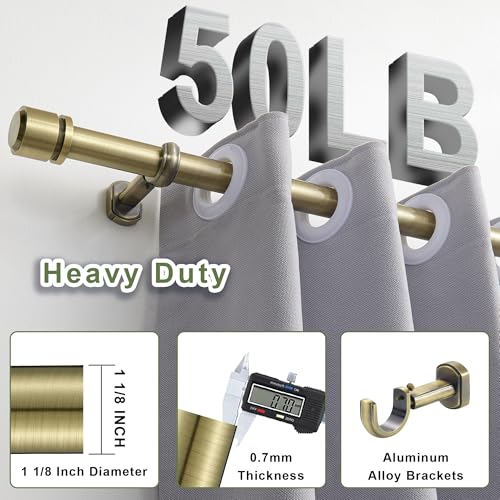 1 1/8 Inch Diameter Curtain Rods 144 to 240 Inches(12-20ft), Telescoping Heavy Duty Large Drapery Rod with Adjustable Aluminum Alloy Bracket, Solid End Caps for Windows Decoration, Antique Bronze