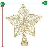 Ornativity Glittered Star Tree Topper - Christmas Gold Sparkle Wire Star Flower Leafy Petal Holiday Decor Xmas Trees Top Toppers Decorations 12"