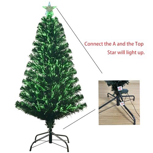 4FT Pre-lit Fiber Optic Christmas Tree with Lighted Star, PVC & Iron Construction, Green Artificial Christmas Tree with 141 Branch, Indoor Christmas Decorations, Holiday Home Xmas Decoration