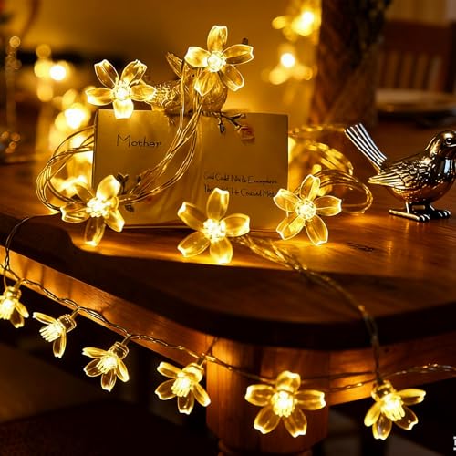 Indoor Plug in Decorative Fairy Flower String Lights, 33ft 100 LED Twinkle Cherry Blossom Floral Lamp for Bedroom Window Wall Ceiling Tree Hanging, Christmas Easter Birthday Decor (Warm White)