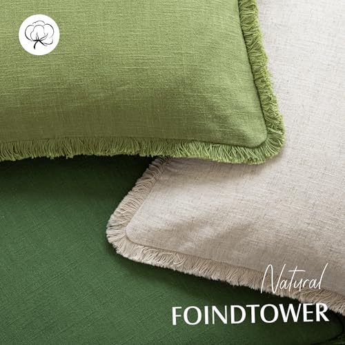 Foindtower Decorative Linen Fringe Throw Pillow Covers 22×22 Forest Green