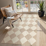 Checkered Print 3x5 Washable Area Rug for Bedroom, Non Slip Ultra Thin Beige Entryway Rug Non Shedding Kitchen Rug 3x5, Modern Checkerboard Carpet Plaid Decor for Bathroom Office Nursery