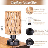 Cordless Rechargeable Outdoor Table Lamps, Battery Operated Table Lamp, Stepless Dimmable for Patio, Living Room, and Bedroom (Bulb Included) - Set of 2 (Beige)
