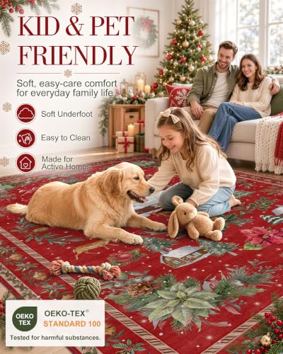 OLANLY 3x6 Christmas Runner Rug, Soft Non Slip Carpet for Hallway Kitchen