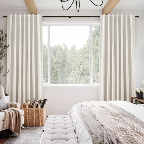 96 Inch Linen Blackout Curtains 2 Panels for Bedroom Living RoomCream Natural 100% Black Out Curtains 96 Inches Long Thermal Noise Reduction Light Blocking Drapes Rustic Country 8ft Back Tab Beige