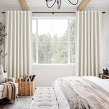 96 Inch Linen Blackout Curtains 2 Panels for Bedroom Living RoomCream Natural 100% Black Out Curtains 96 Inches Long Thermal Noise Reduction Light Blocking Drapes Rustic Country 8ft Back Tab Beige