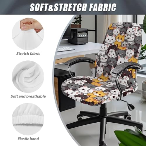 Cartton Cat Office Chair Cover Stretch Slipcover for Desk Chair Easy to Remove and Wash Furniture Protector Dust Cover for Universal Rotating Boss Computer Armrest Chairs
