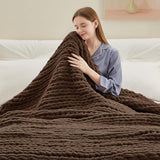Negwoo Chunky Knit Throw Blanket, 50''*60'' Knitted Throw Chenille Yarn for Bed Couch, Handmade Dark Brown Crochet Big Thick Blanket, Machine Washable Cute Comfy Blanket for Home Decor