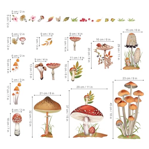 decalmile Woodland Mushroom Wall Decals Spring Forest Grass Easter Wall Stickers Girls Bedroom Living Room Kitchen Wall Door Decor