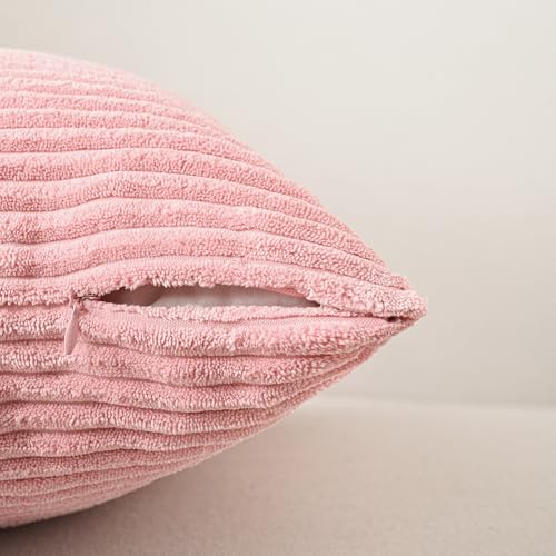 Volcanics Set of 4 Pink Corduroy Couch Throw Pillow Covers 18x18 in