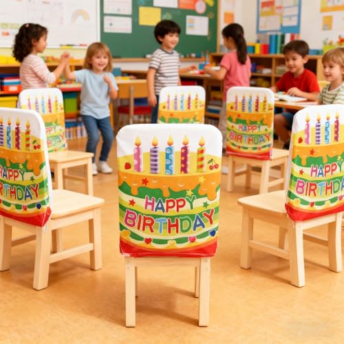 TRBSXRT 2 Pcs Birthday Chair Cover for Classroom, Cute Birthday Party Seat Cover Birthday Party Decorations for School Office Home