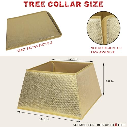 Blissun Fabric Christmas Tree Collar, Square Shiny Tree Ring, Willow Christmas Tree Skirt for Christmas Tree Decorations (Shiny Gold)
