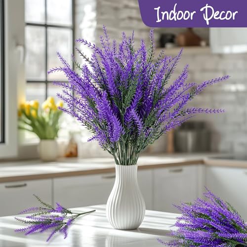 RAINFLOW Artificial Lavender Flowers - 8 Pcs Faux Lavender Plant Artificial Fake Plastic Purple Flowers for Home Room Window Wedding Garden Table Centerpieces Vase Outdoors Indoor Decor