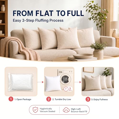 Foamily Couch Pillows Inserts 18x18 (Set of 4) Premium Decorative Pillows for Couch, Bed & Living Room, Soft Fluffy Throw Pillow Inserts for Home Décor