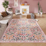 5x8 Washable Area Rug Pink Boho Floral for Living Room Bedroom Nursery