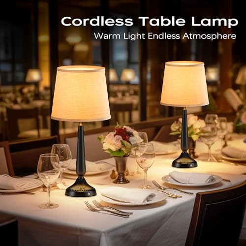 Cordless Table Lamp, 5000mAh Battery Rechargeable Touch Lamp, 3-Level Brightness Bedside Lamps, Modern Black Iron Design, Desk Lamp for Patio Camping, Dining, Home
