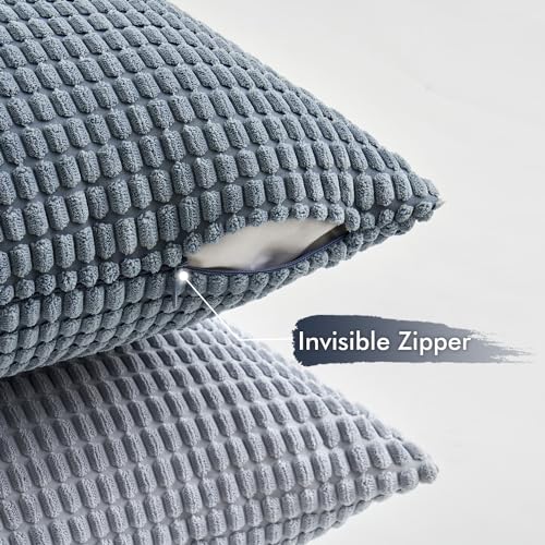 MIULEE Blue Decorative Pillow Covers 18x18 Inch Set of 4 Boho Western Farmhouse Home Decor Couch Throw Pillows Summer Coastal Corduroy Pillowcases Industrial for Sofa Living Room Bed
