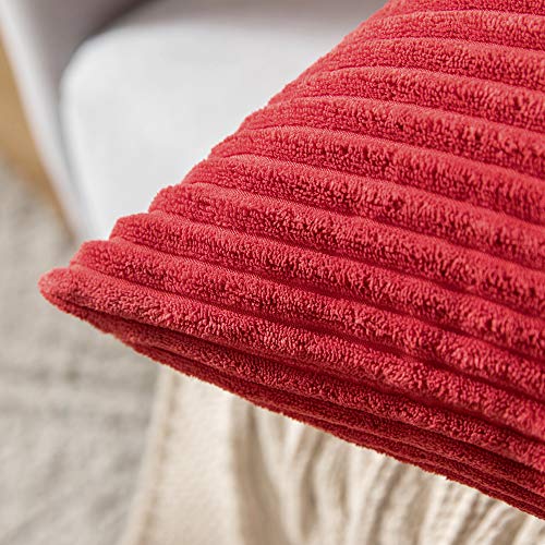 MIULEE Pack of 2 18 * 18 Corduroy Soft Soild Decorative Square Throw Pillow Covers Christmas Red and Pack of 2 18x18 Feather Pillow Inserts for Sofa Bed