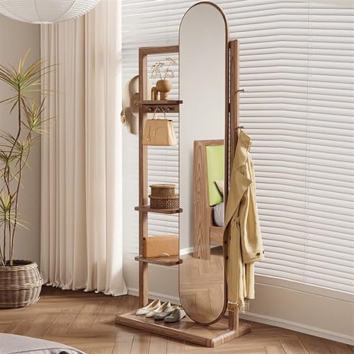 Decorative Solid Wood Fitting Mirror Wall-Mounted Multi-Purpose Home Bedroom Clothes Hanger Integrated Full-Length Floor-Standing Dressing for Living Room