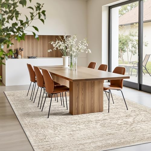 Rugland 8x10 Area Rugs - Stain Resistant Washable Rugs 8x10, Anti Slip Large Rugs for Living Room, Vintage Tribal Bedroom Area Rugs(8'x10', Distressed Beige)