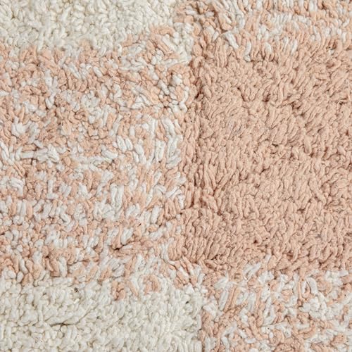 Creative Co-Op Cotton Tufted Pouf with Plaid Pattern, Blush and Cream