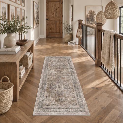 2x5 Vintage Runner Rug Low Pile Non-Slip Washable Hallway Rug