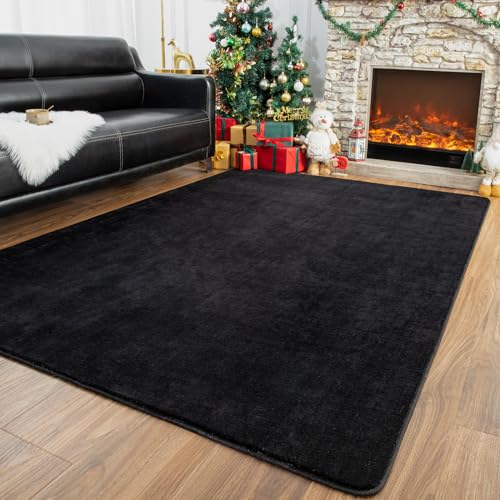 Przemy Washable Black Rugs for Bedroom Living Room, 4x6 Feet Super Soft Memory Foam Rug, Modern Indoor Carpet for Kids Boys Girls Room Dorm Bedside Nursery Decor Mat
