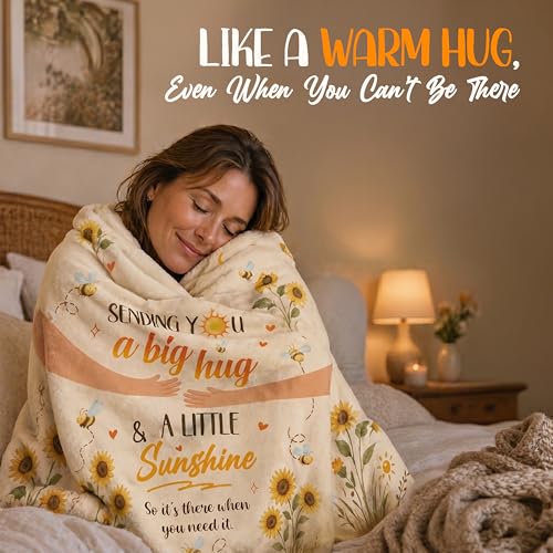 WRAPIX Get Well Gifts for Women - Soft Fleece Throw Blanket 50x60 in - Thinking of You Surgery Recovery Cancer Sunflower Sympathy Feel Better Birthday Inspirational Gifts for Women Mom Grandma Sister