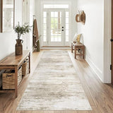 Washable 2x6 Runner Rug for Hallway: Kitchen Runner Non Slip Neutral Soft Abstract Modern Low Pile Stain Resistant Carpet Runner for Bedroom Beside Entryway Bathroom Laundry Indoor (Beige, 2'x6')