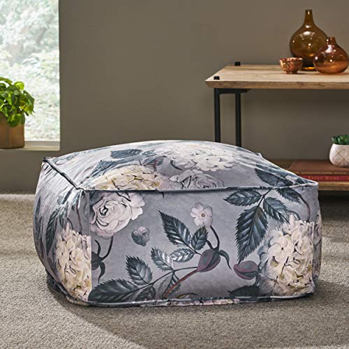 Christopher Knight Home Reigle Large Flower Print Pouf - Flower Print on Gray