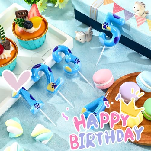 MTLEE Blue Dog Paw Candles Birthday Cake Decorations Cake Cupcake Topper for Boy and Girl Birthday Decoration(2)