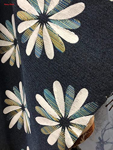 OctoRose Custom Made Upholstery Material Box Cushion Cover for Sofa Couch Chair Window Bay Long Chair Bench Cushion Futon RV Boat Mattress Slipcover (Custom-Size, Chenille-Navy-Petal)