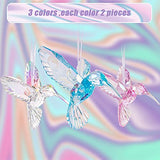 6 Pieces Hummingbird Ornaments Acrylic Hummingbird Figurines Large Crystal Pendants Shiny Iridescent Purple, Blue and Clear Bird Decoration
