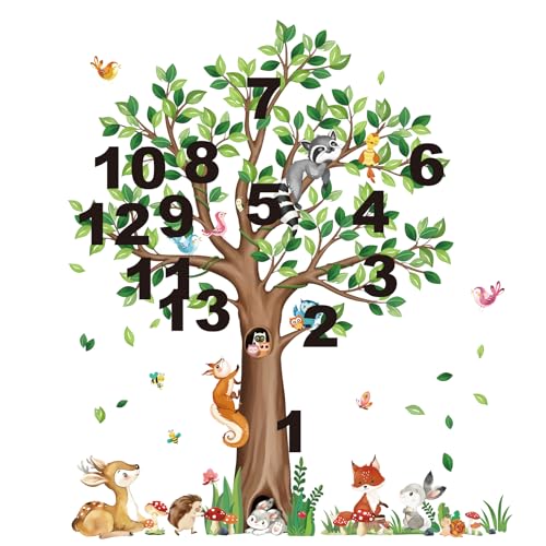 decalmile Woodland Animals Large Tree Wall Stickers Bear Fox Deer Wall Decals Baby Nursery Kids Bedroom Toddler Room Wall Decor (H:135cm/53Inches)