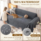 OstepDecor Waterproof Couch Cover for Pets, Couch Protector from Cat Claws, Anti Slip Washable Sofa Cover for Dogs, Furniture Protector for Sofas, Loveseats & Sectionals, 71"x118", Dark Grey