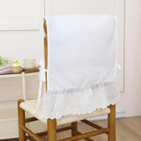 Farmhouse Ruffled Lace Chair Cover Set (1 Back Cover + 1 Seat Cover), White Dining Chair Protector with Lace Trim for Kitchen, Wedding Decor (18 Inch)