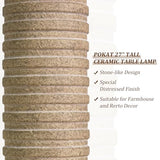 PoKat 27'' Farmhouse Table Lamps Set of 2 for Living Room, Stone-Like Bedside Lamp for Bedroom, Boho Ceramic Tall Lamps for Nightstand Office Sideboard Entryway Distressed (Antique Beige)
