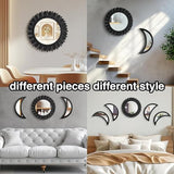 WAKOSAN Moon Phase Wall Mirror Set, 5PCS Wooden and Real Glass Mirrors | Bohemian style bedroom decor, crystal clear reflection, for living room apartment, multi-angle vertical horizontal hanging