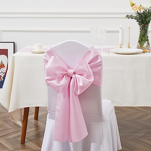 50 Pcs Pink Satin Chair Sashes Bows Universal Chair Cover for Wedding Reception Events Banquets Party, Hotel Event Decorations, 6 x 108 inch