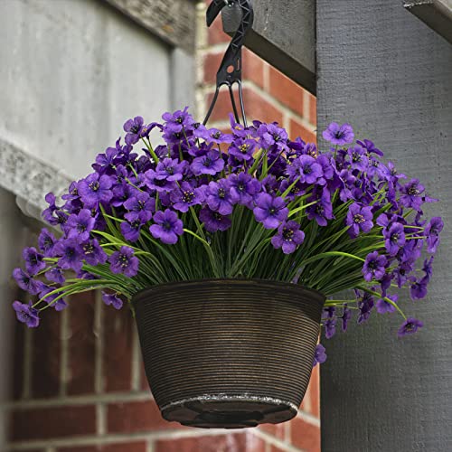 LikSoor 21 Bundles Artificial Outdoor UV Resistant Flowers No Fade Fake Outside Flowers Plastic Greenery Faux Shrubs Garden Porch Window Box Home Decoration(Purple)