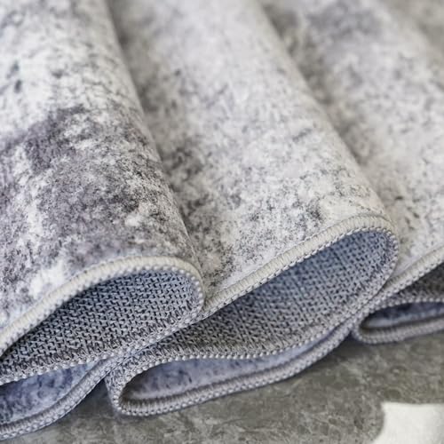 Abstract Washable 2x10 Runner Rug: Non Slip Rugs for Kitchen Neutral Grey
