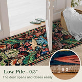 nesrt 2x10 Botanical Runners for Hallways Kitchen Rug Non Slip, Long Washable Boho Jungle Runner Rugs, Soft Floral Forest Birds Carpet Runner for Hall, Laundry, Bedroom, Bathroom (Dark Green)