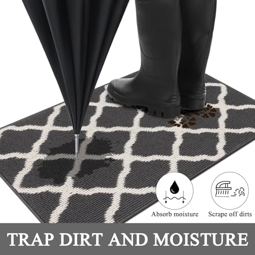 SHACOS Runner Rugs 20"x59" for Entryway Kitchen Hallway Non Slip Washable Rug Runner Dirt Trapping Doorway Entrance Laundry Room Runner Rug, Dark Grey